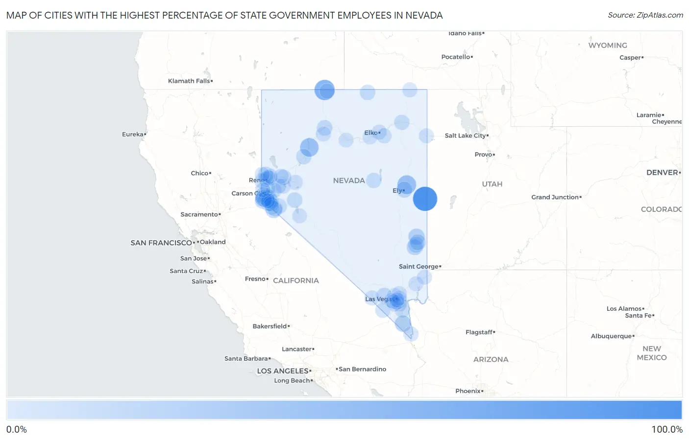 Cities with the Highest Percentage of State Government Employees in Nevada Map