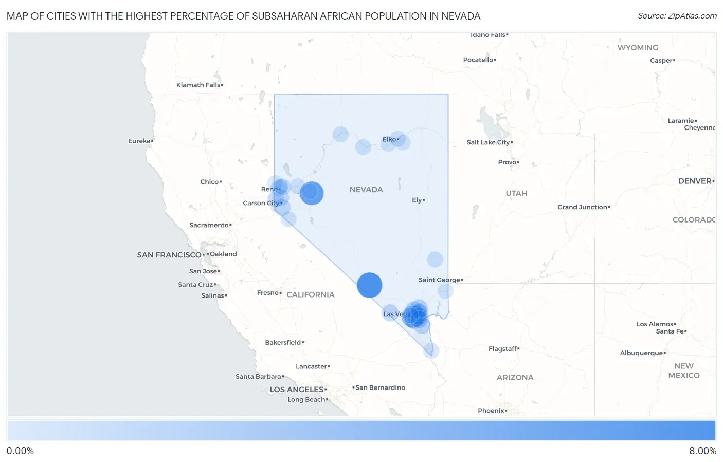 Cities with the Highest Percentage of Subsaharan African Population in Nevada Map