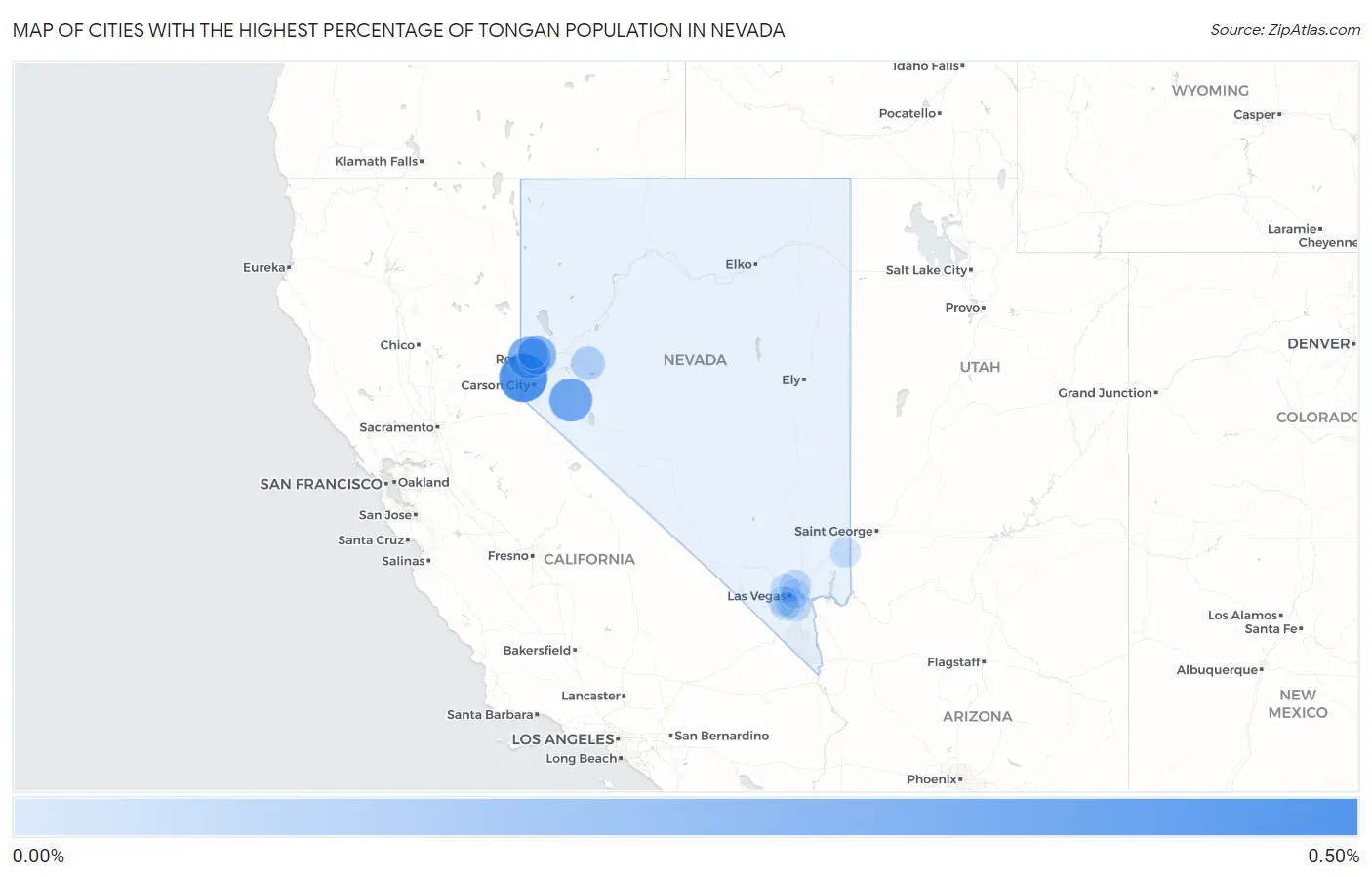 Cities with the Highest Percentage of Tongan Population in Nevada Map