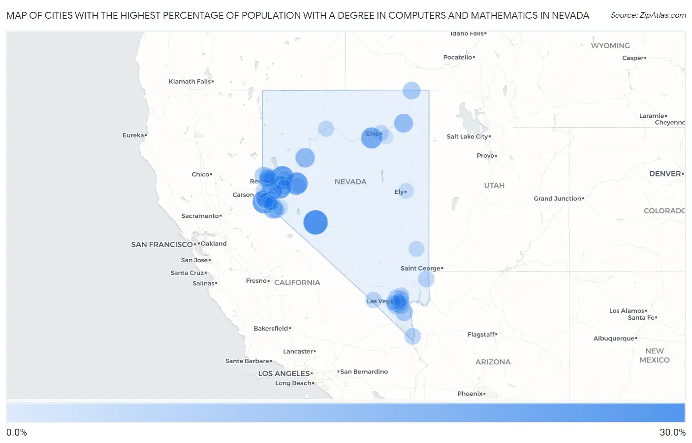 Cities with the Highest Percentage of Population with a Degree in Computers and Mathematics in Nevada Map