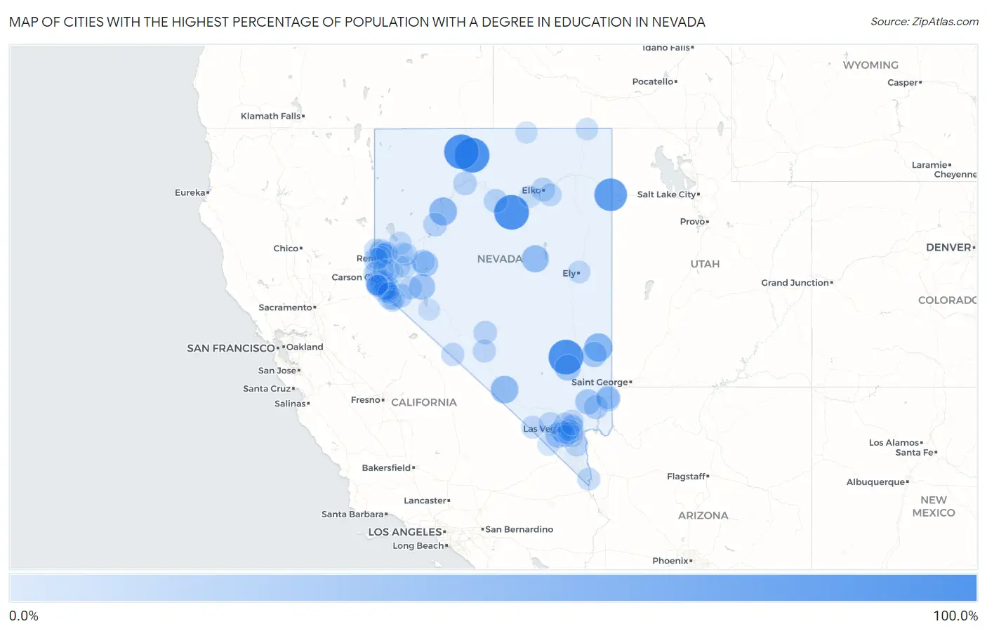 Cities with the Highest Percentage of Population with a Degree in Education in Nevada Map