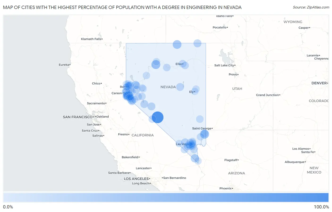 Cities with the Highest Percentage of Population with a Degree in Engineering in Nevada Map