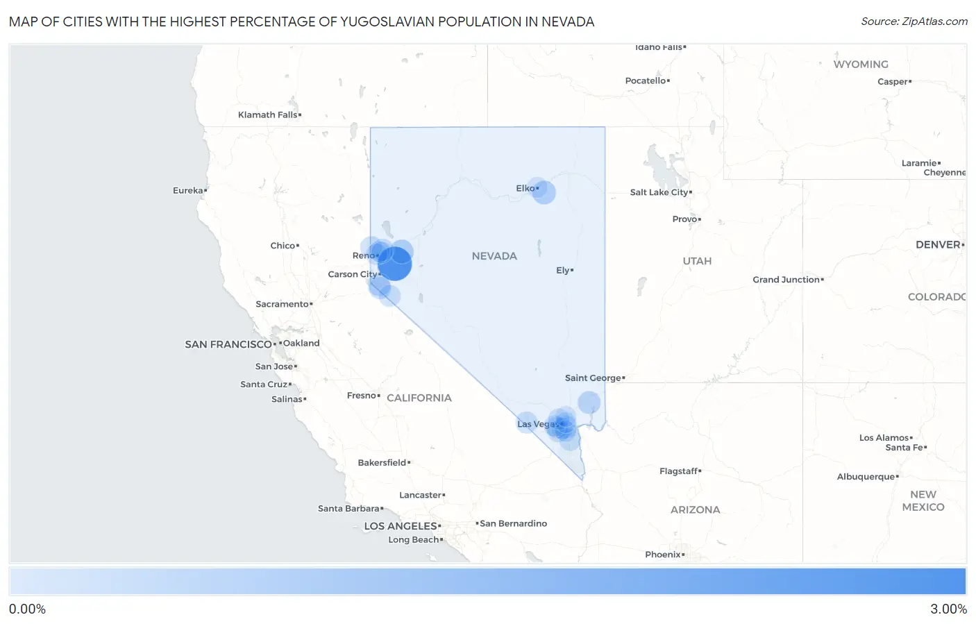 Cities with the Highest Percentage of Yugoslavian Population in Nevada Map