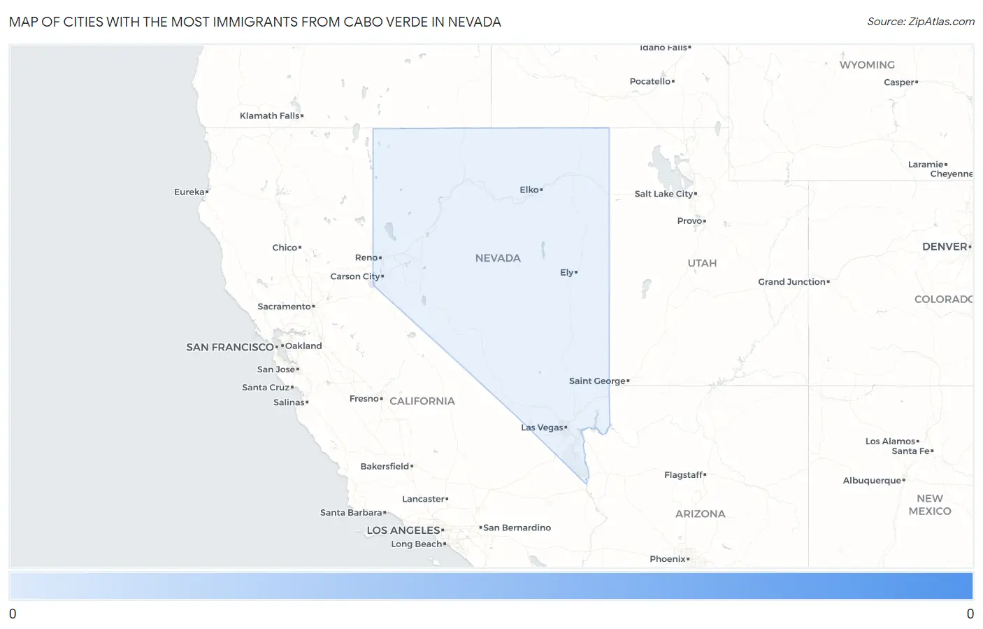 Cities with the Most Immigrants from Cabo Verde in Nevada Map
