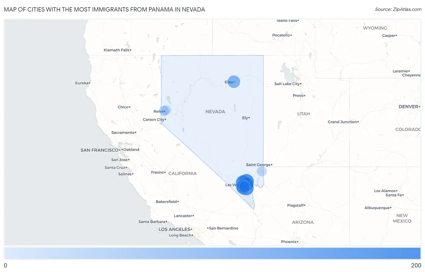 Cities with the Most Immigrants from Panama in Nevada Map