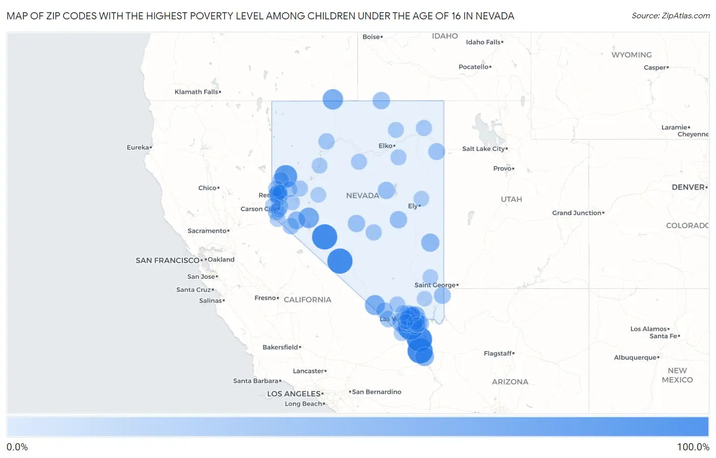 Zip Codes with the Highest Poverty Level Among Children Under the Age of 16 in Nevada Map