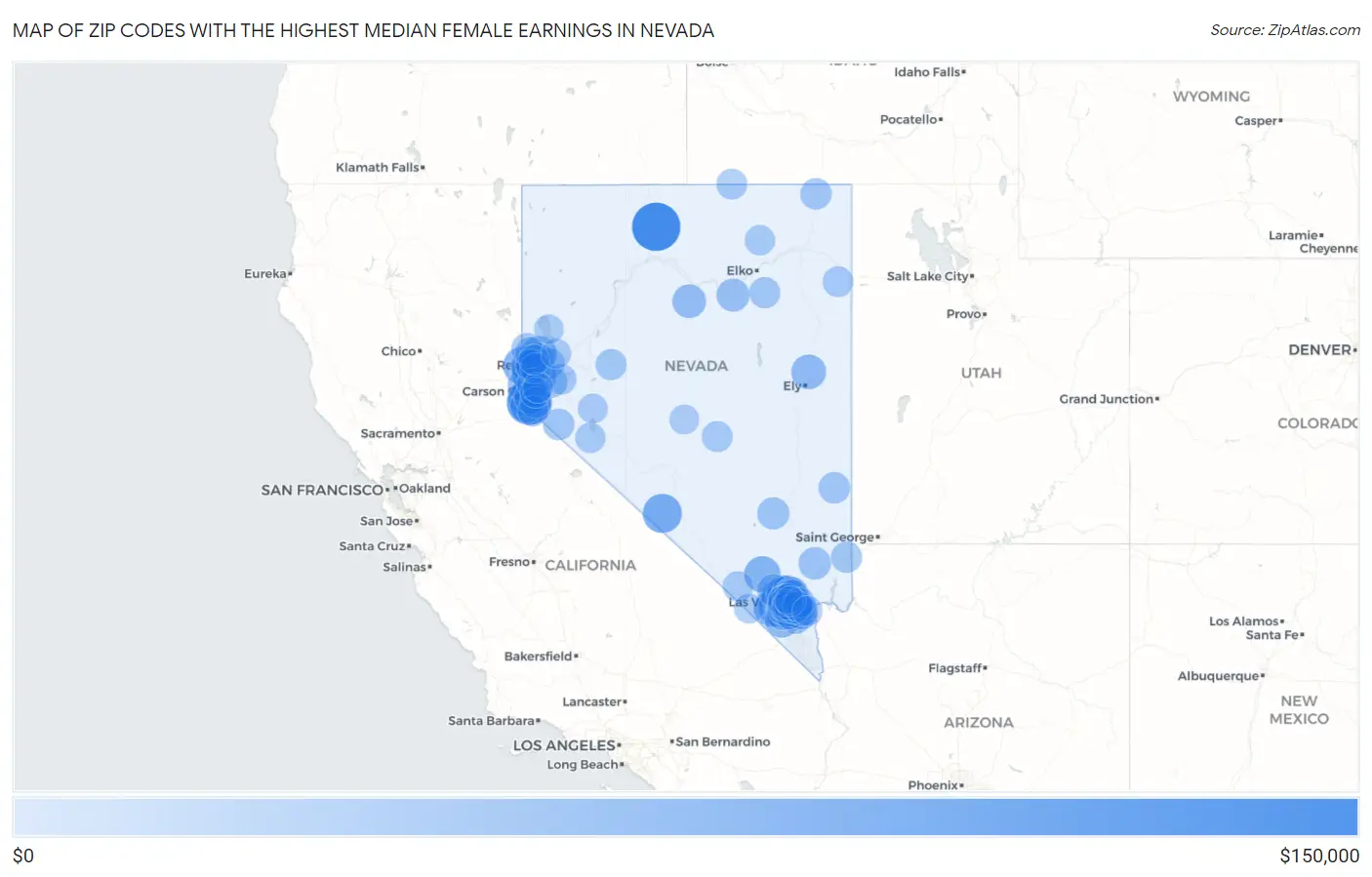 Zip Codes with the Highest Median Female Earnings in Nevada Map