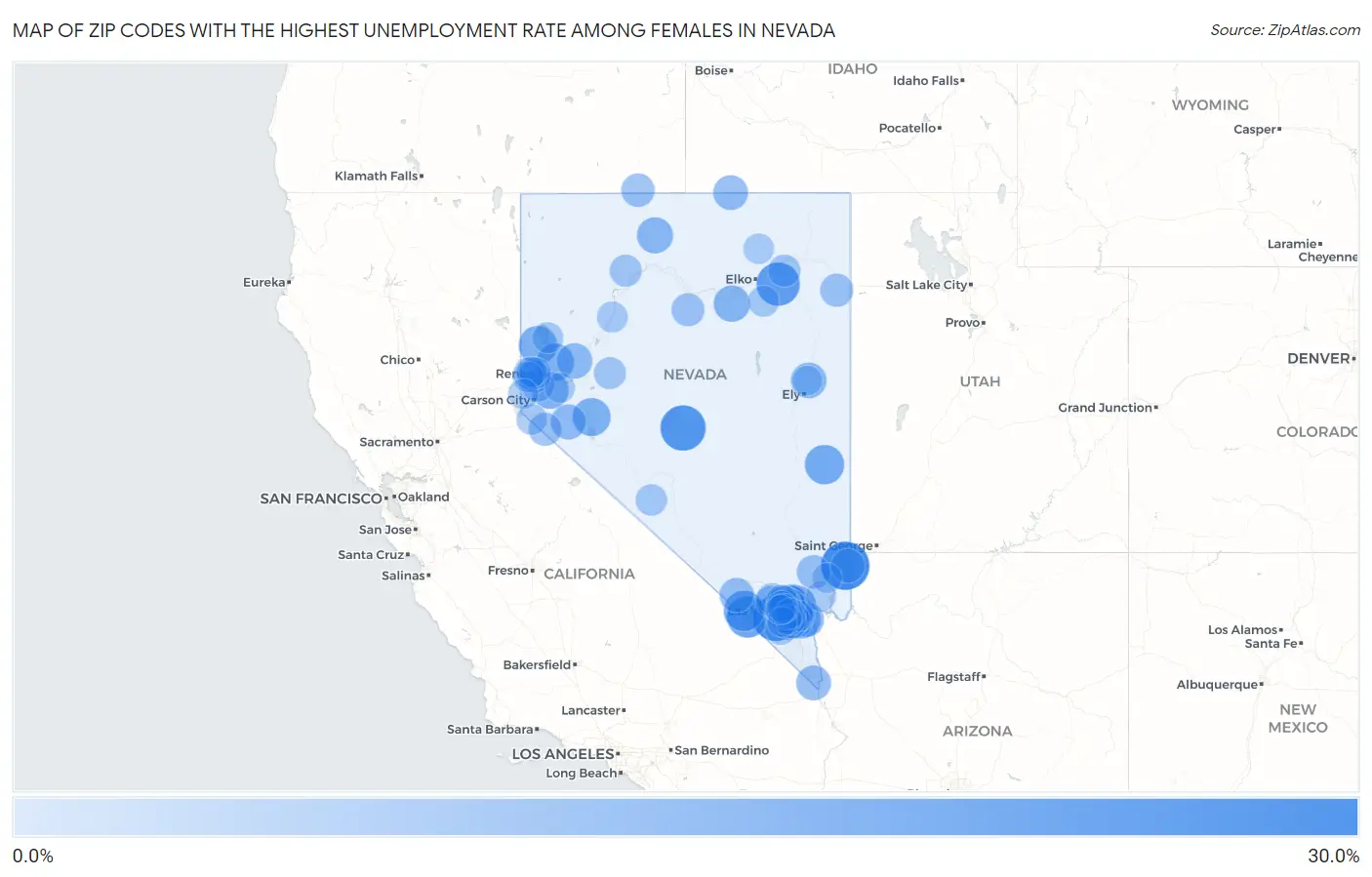Zip Codes with the Highest Unemployment Rate Among Females in Nevada Map