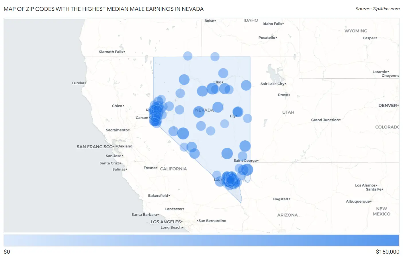 Zip Codes with the Highest Median Male Earnings in Nevada Map