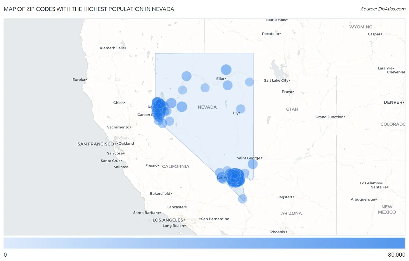 Zip Codes with the Highest Population in Nevada Map