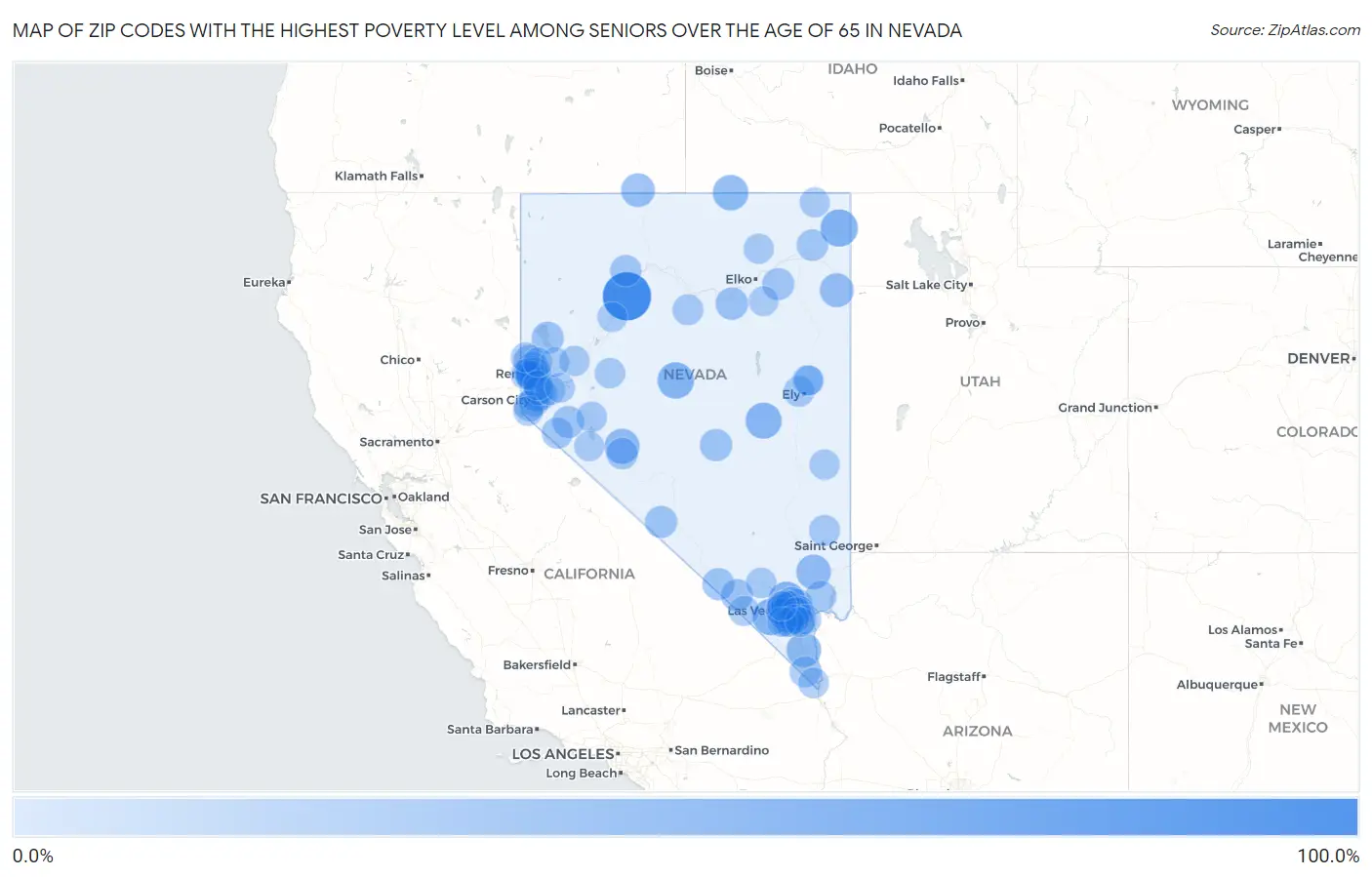 Zip Codes with the Highest Poverty Level Among Seniors Over the Age of 65 in Nevada Map