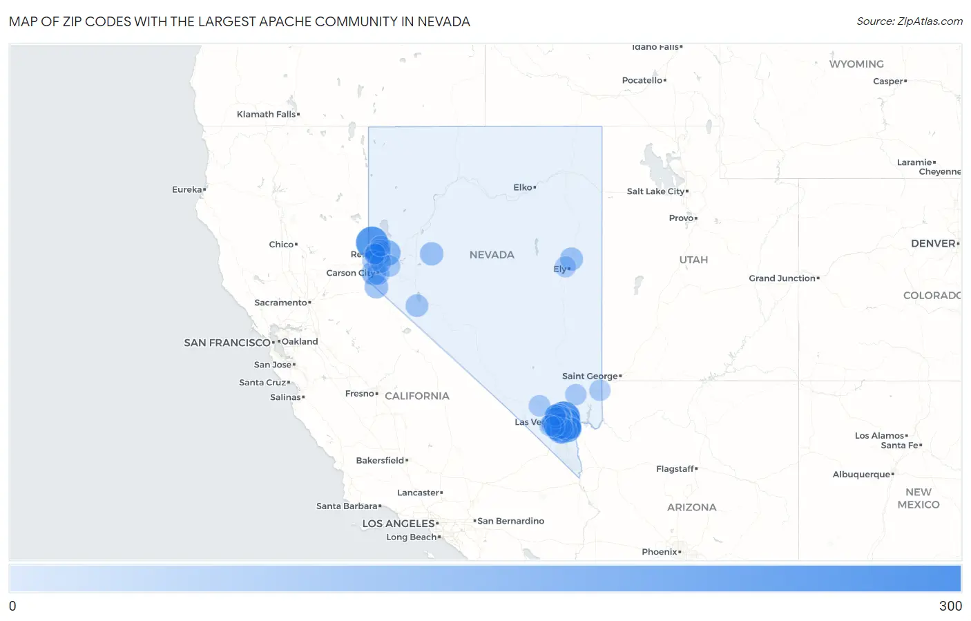 Zip Codes with the Largest Apache Community in Nevada Map