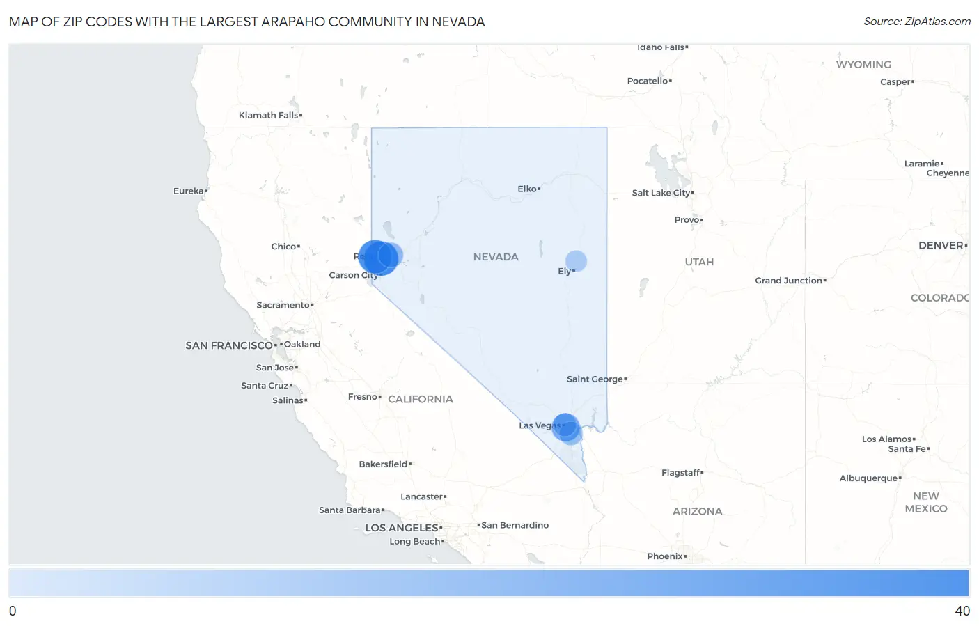 Zip Codes with the Largest Arapaho Community in Nevada Map