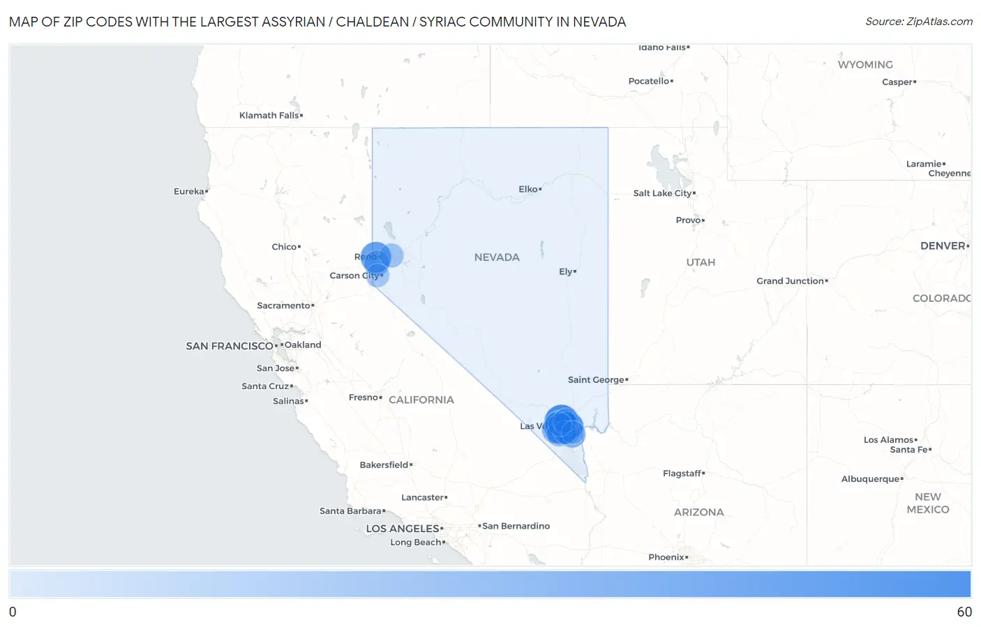 Zip Codes with the Largest Assyrian / Chaldean / Syriac Community in Nevada Map