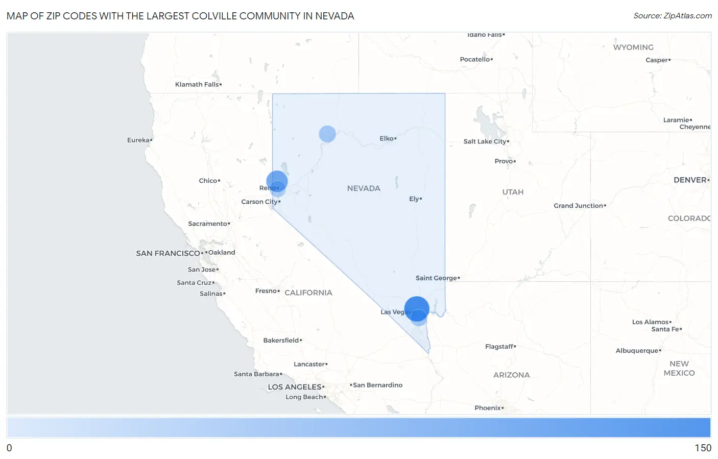 Zip Codes with the Largest Colville Community in Nevada Map