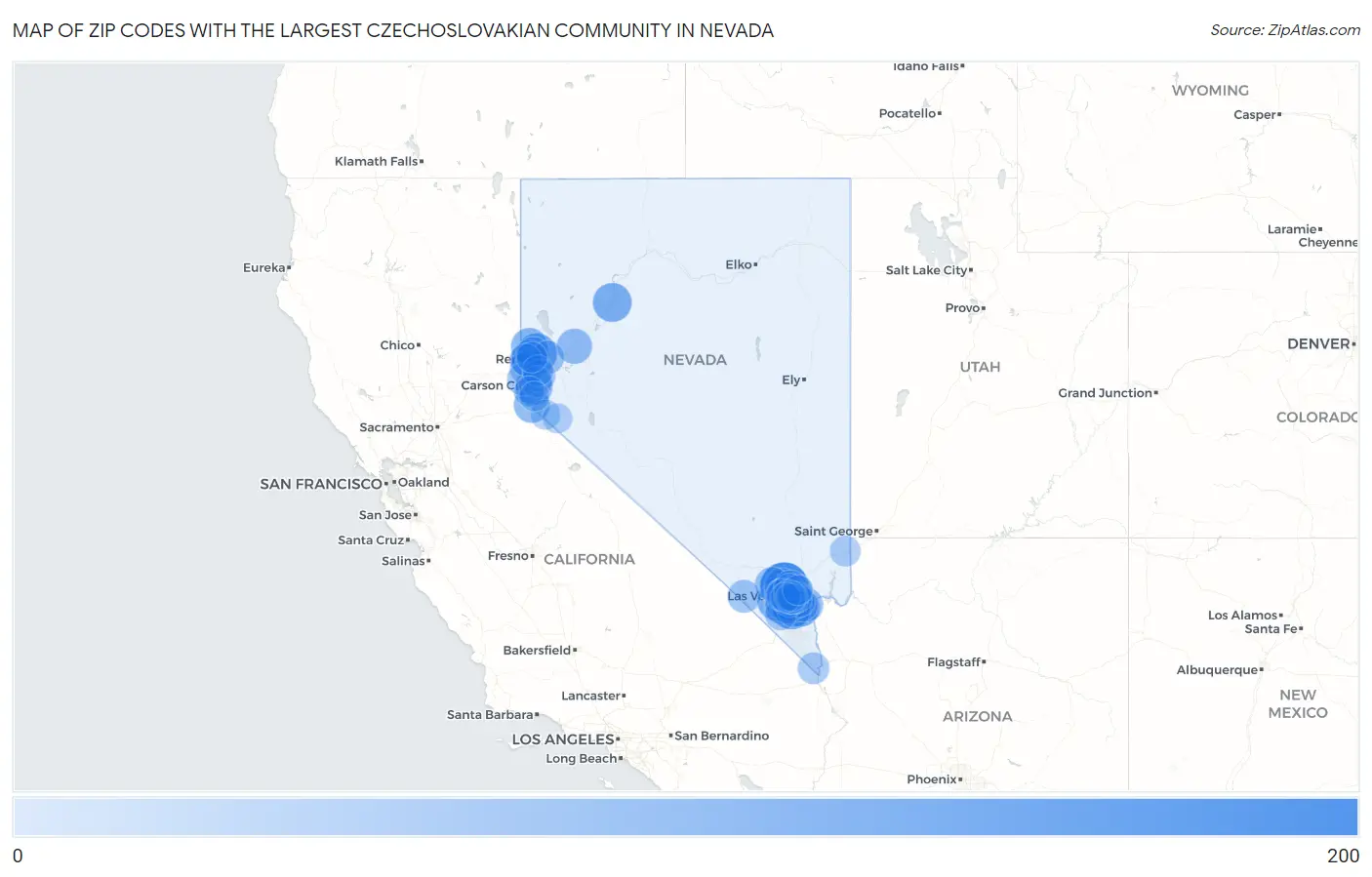 Zip Codes with the Largest Czechoslovakian Community in Nevada Map
