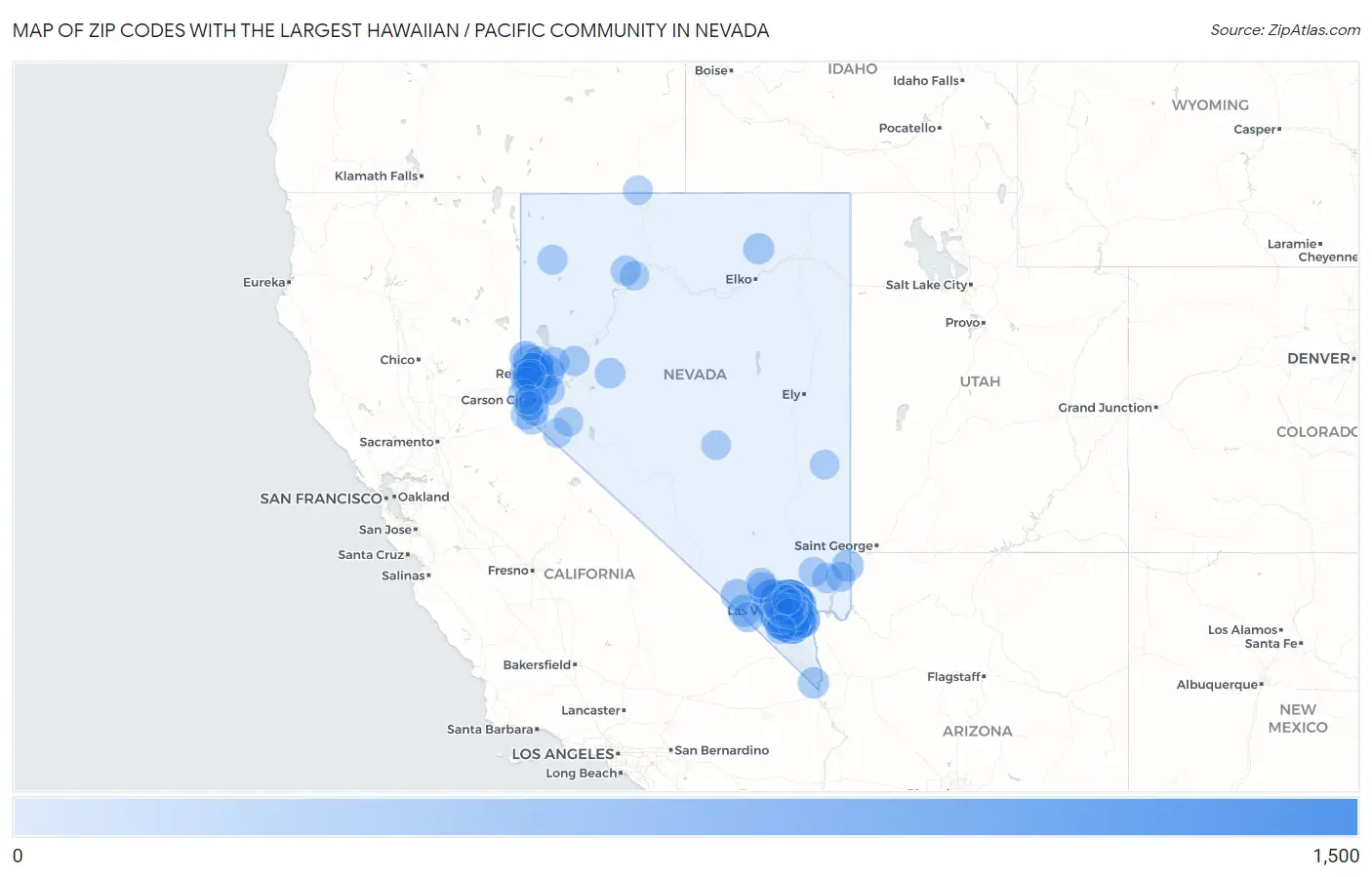 Zip Codes with the Largest Hawaiian / Pacific Community in Nevada Map