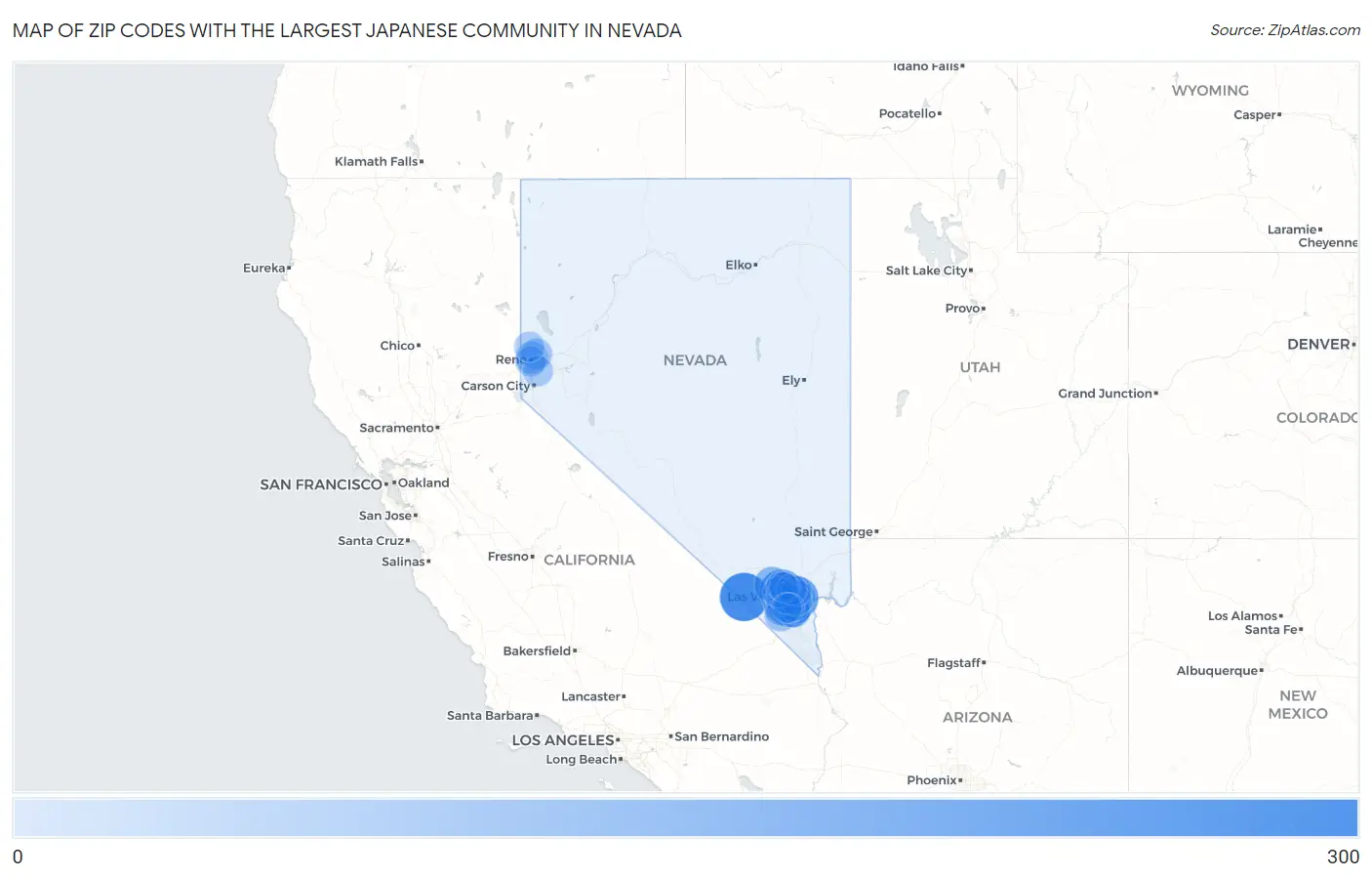 Zip Codes with the Largest Japanese Community in Nevada Map