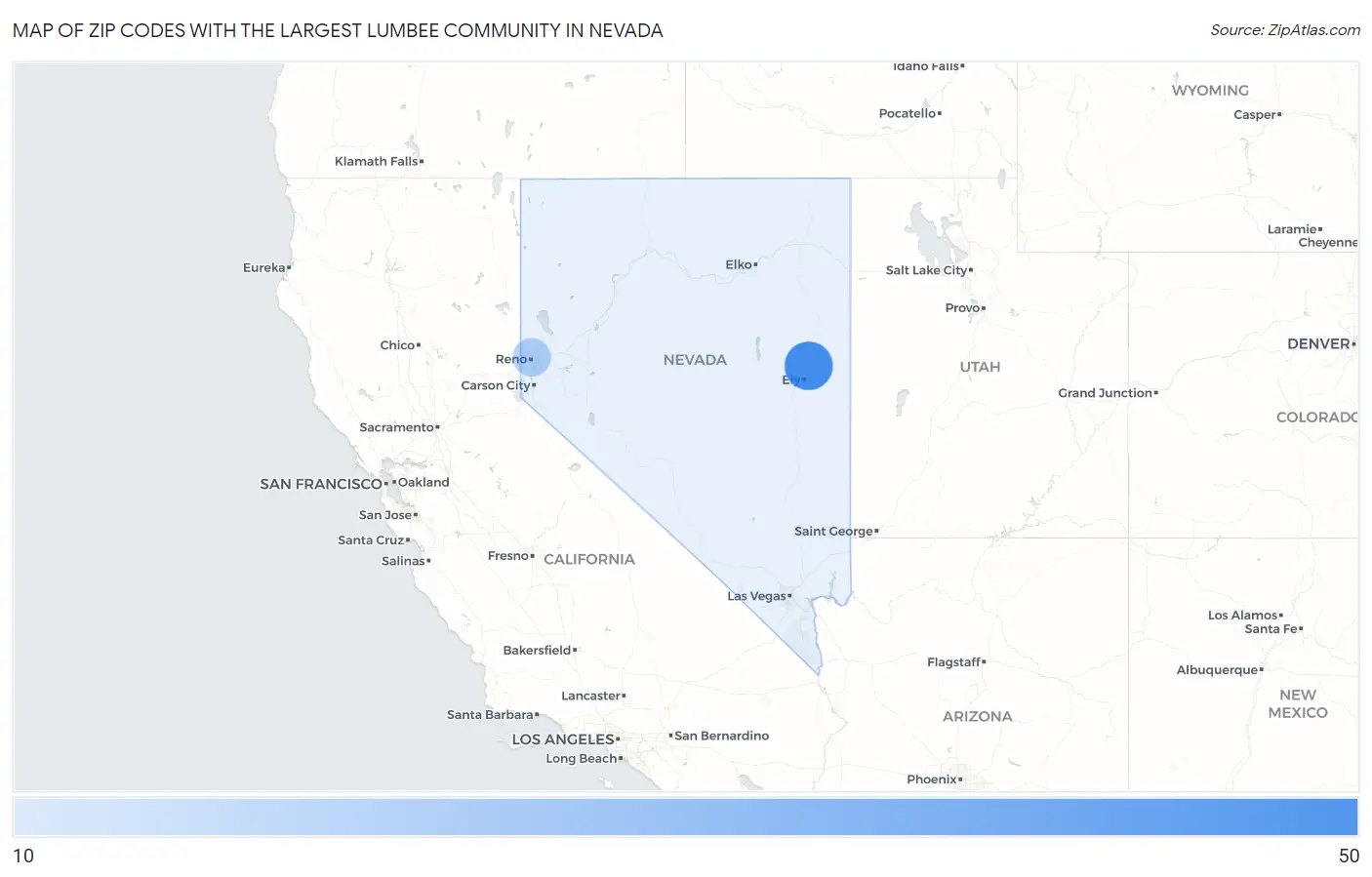 Zip Codes with the Largest Lumbee Community in Nevada Map