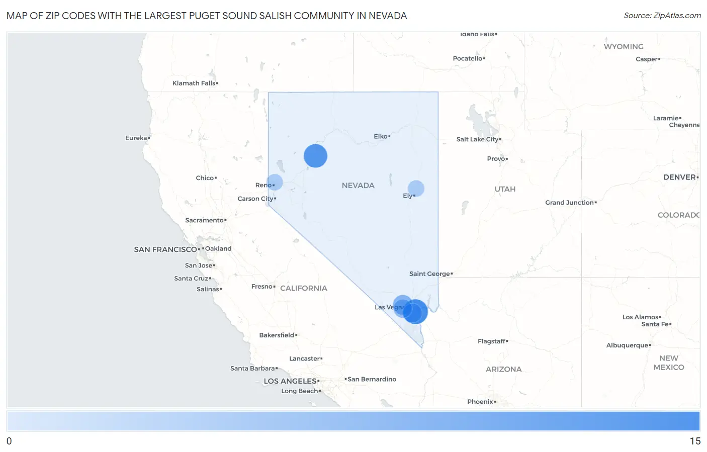 Zip Codes with the Largest Puget Sound Salish Community in Nevada Map