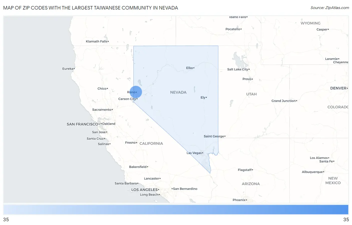 Zip Codes with the Largest Taiwanese Community in Nevada Map