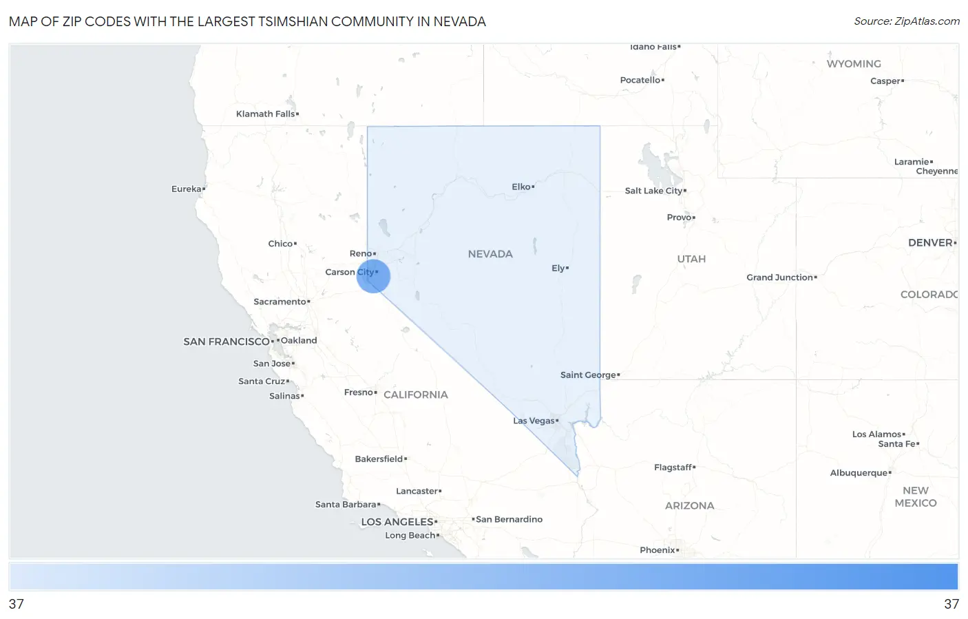 Zip Codes with the Largest Tsimshian Community in Nevada Map