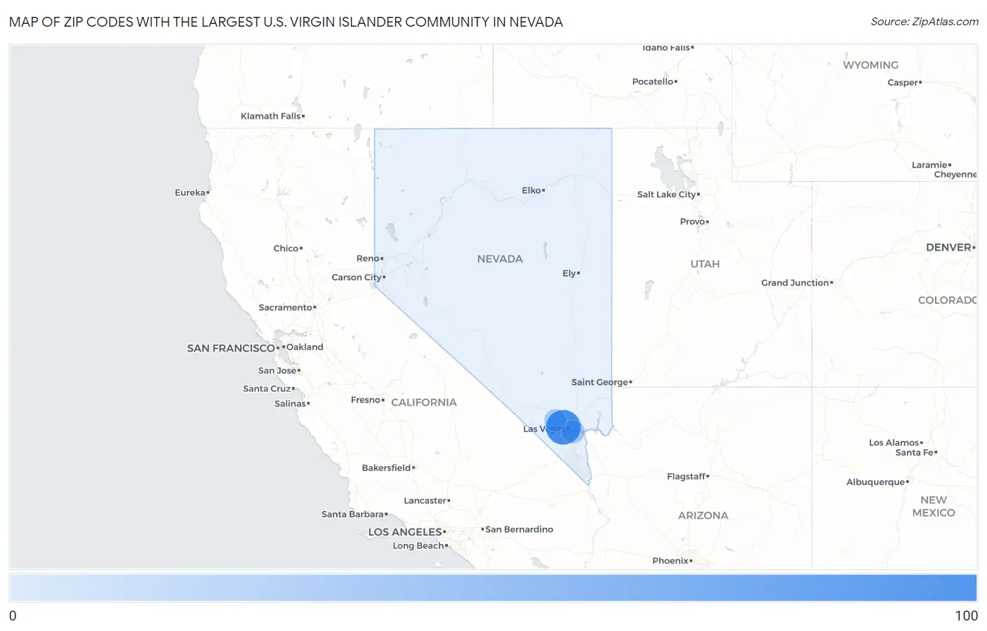 Zip Codes with the Largest U.S. Virgin Islander Community in Nevada Map