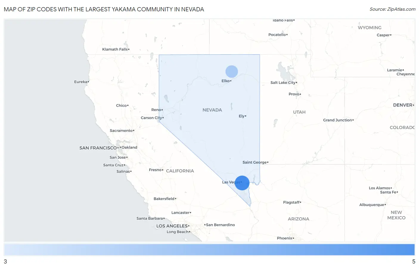 Zip Codes with the Largest Yakama Community in Nevada Map