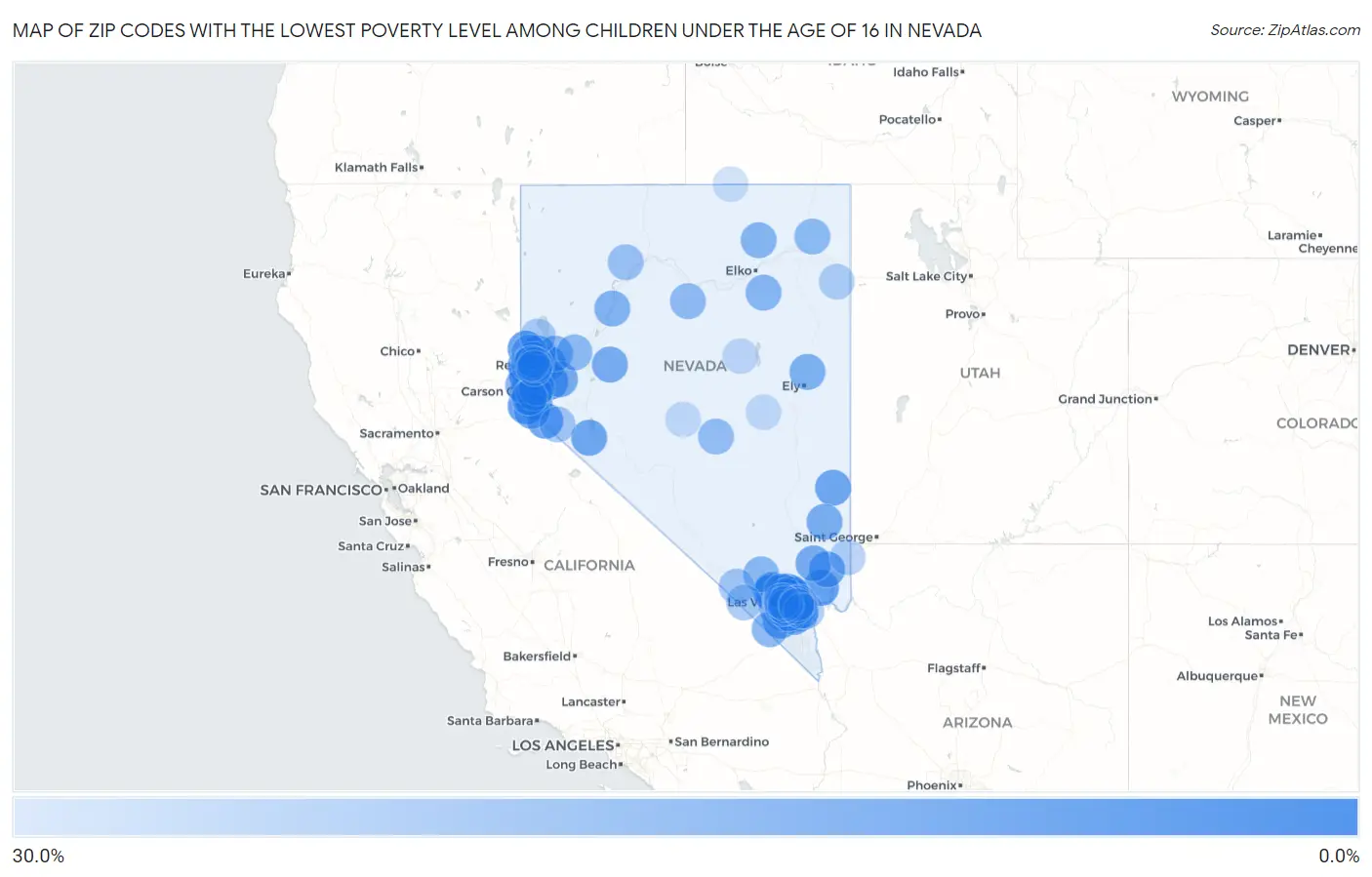 Zip Codes with the Lowest Poverty Level Among Children Under the Age of 16 in Nevada Map