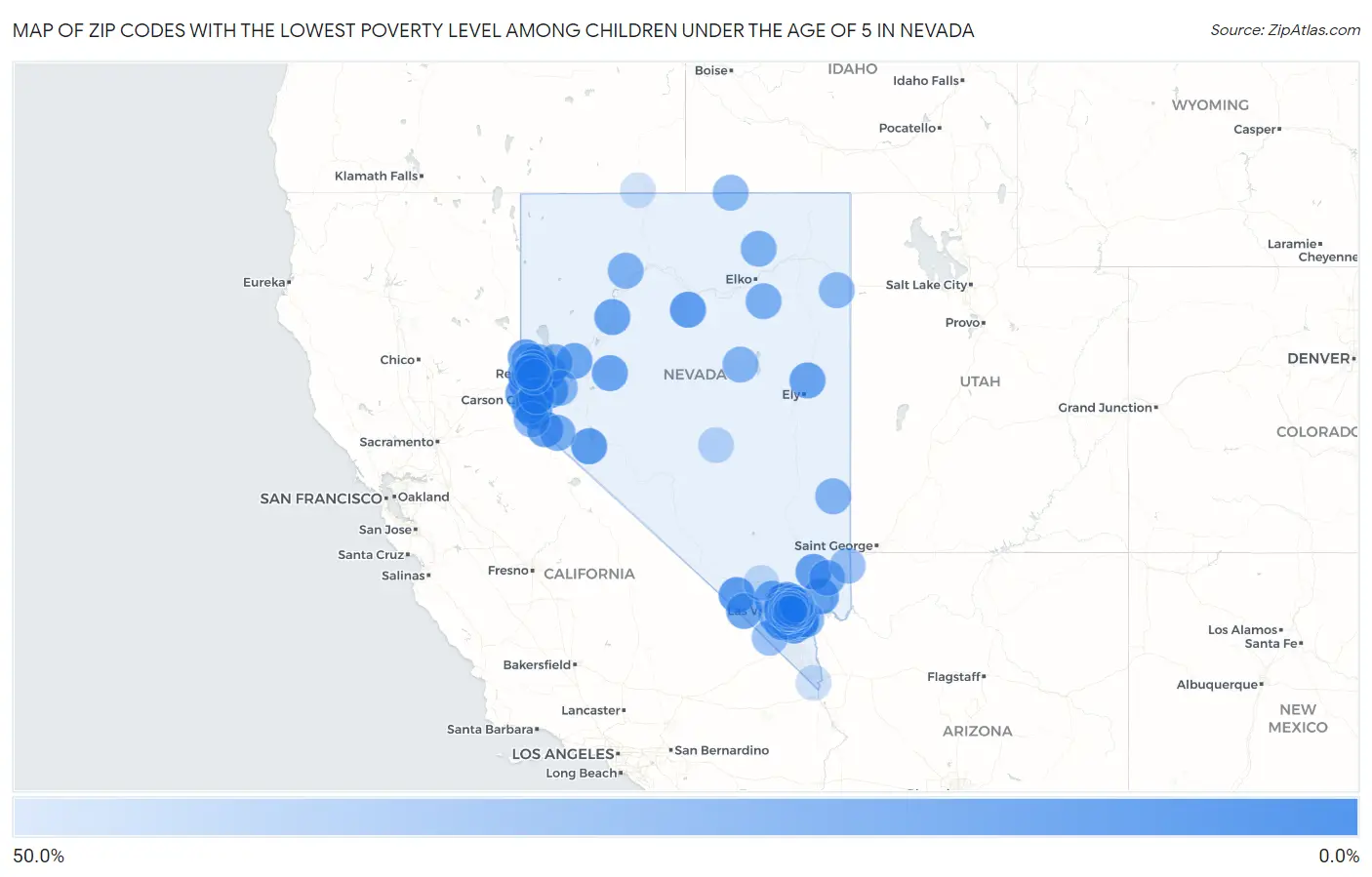 Zip Codes with the Lowest Poverty Level Among Children Under the Age of 5 in Nevada Map