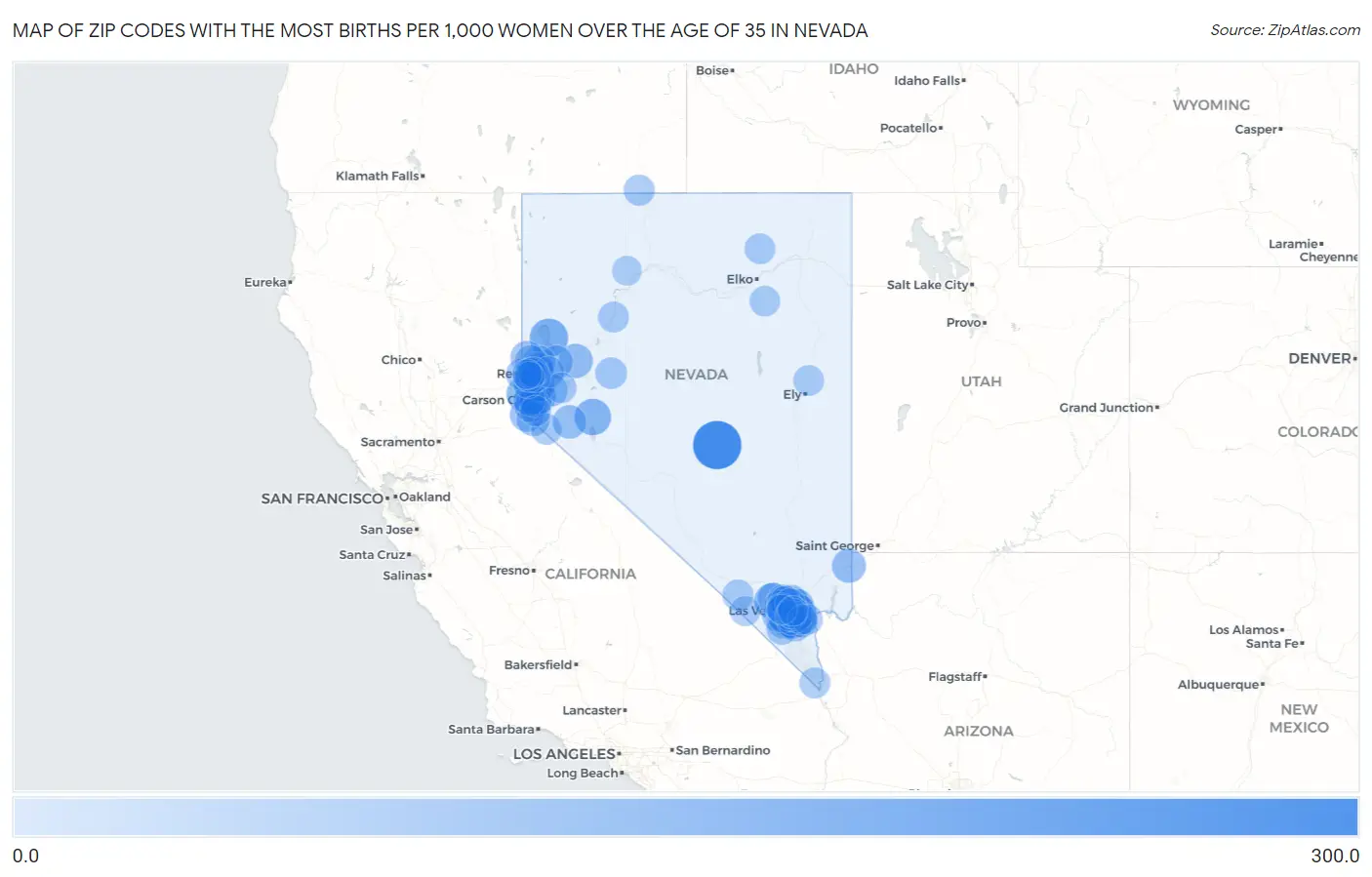 Zip Codes with the Most Births per 1,000 Women Over the Age of 35 in Nevada Map