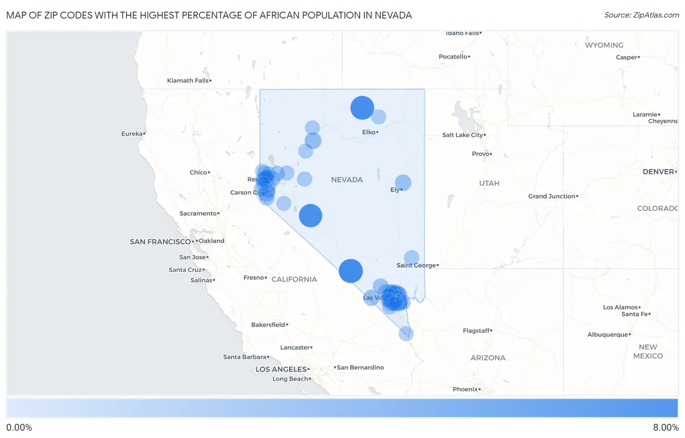 Zip Codes with the Highest Percentage of African Population in Nevada Map