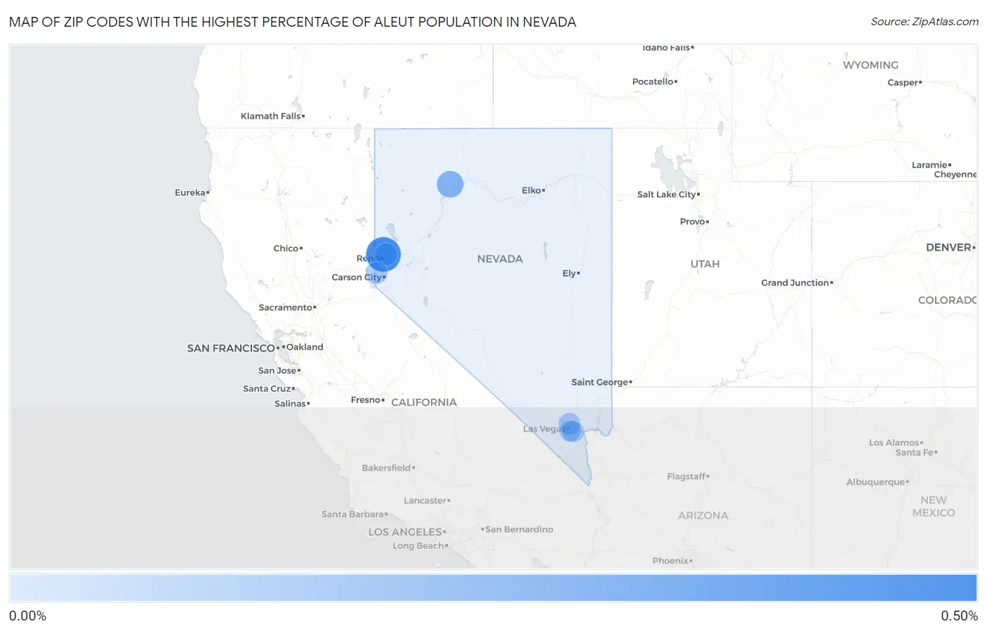 Zip Codes with the Highest Percentage of Aleut Population in Nevada Map