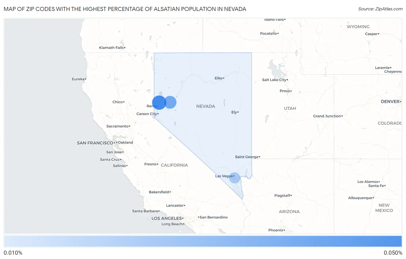 Zip Codes with the Highest Percentage of Alsatian Population in Nevada Map