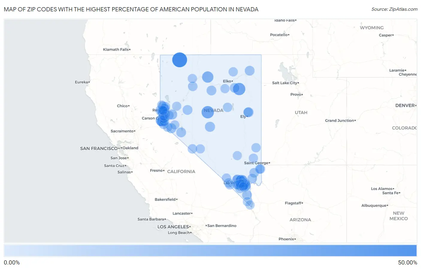 Zip Codes with the Highest Percentage of American Population in Nevada Map