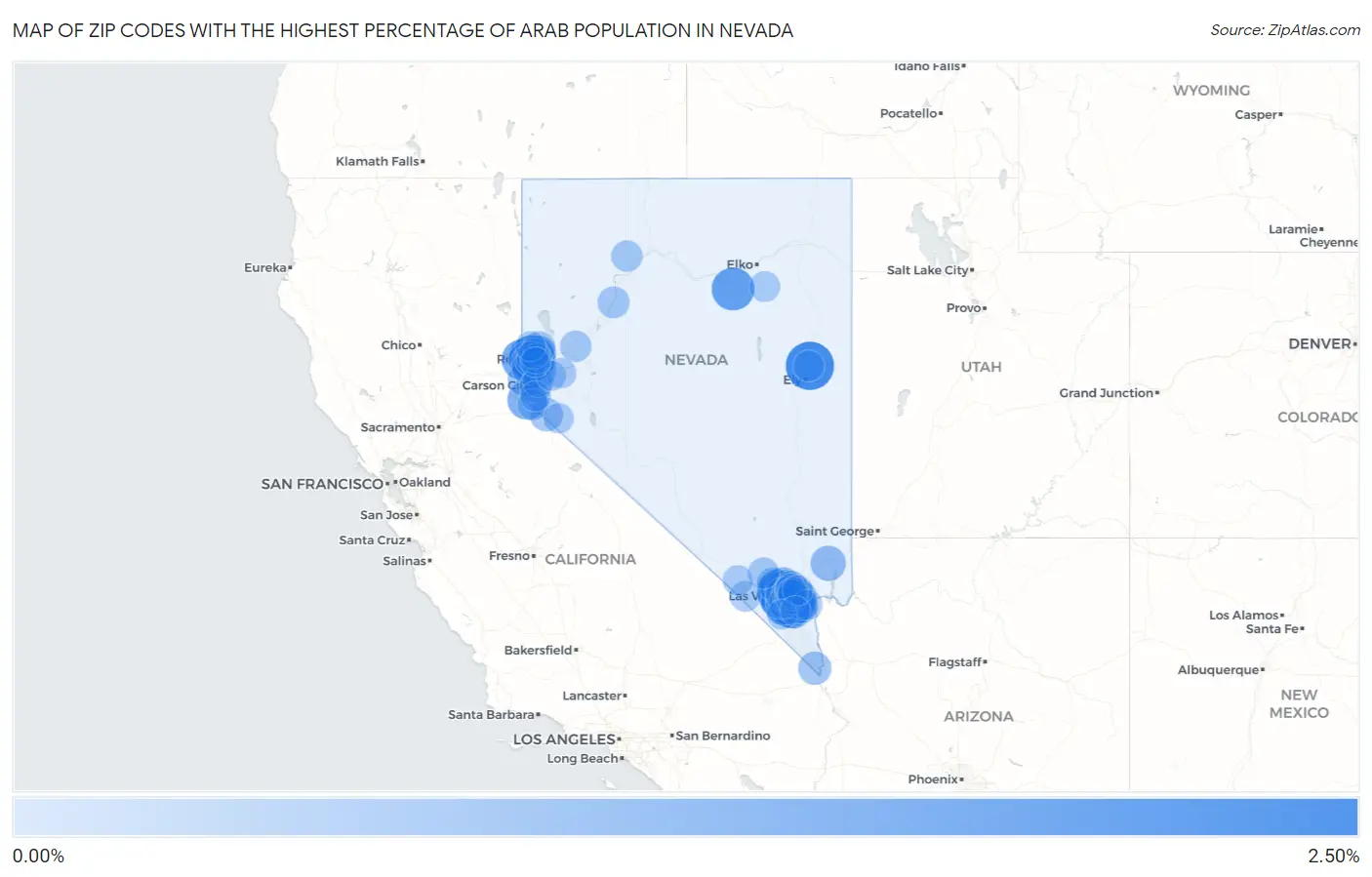 Zip Codes with the Highest Percentage of Arab Population in Nevada Map