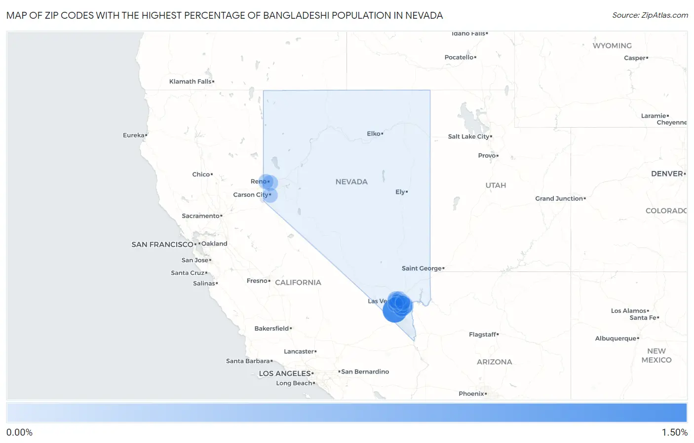 Zip Codes with the Highest Percentage of Bangladeshi Population in Nevada Map
