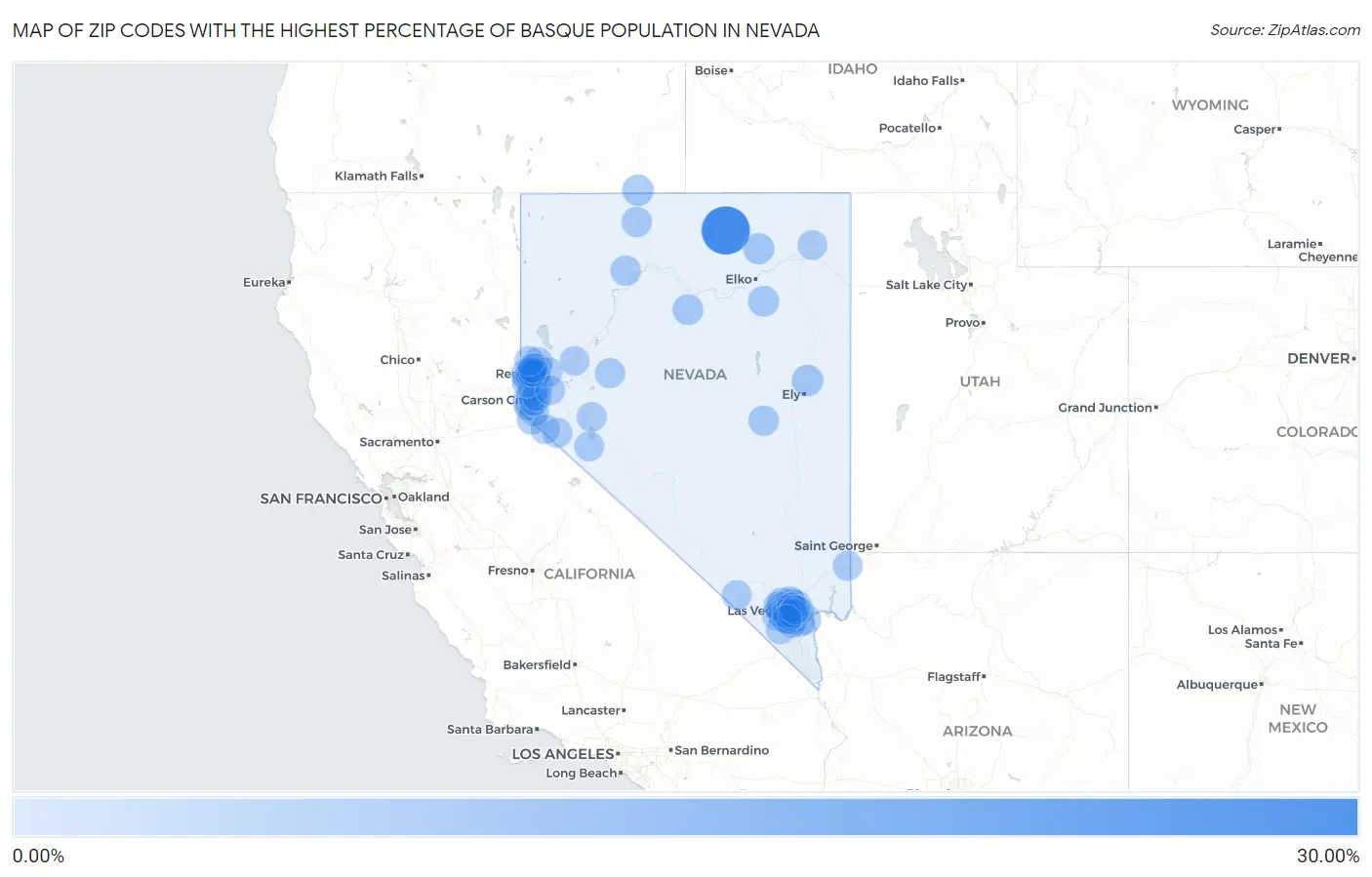 Zip Codes with the Highest Percentage of Basque Population in Nevada Map