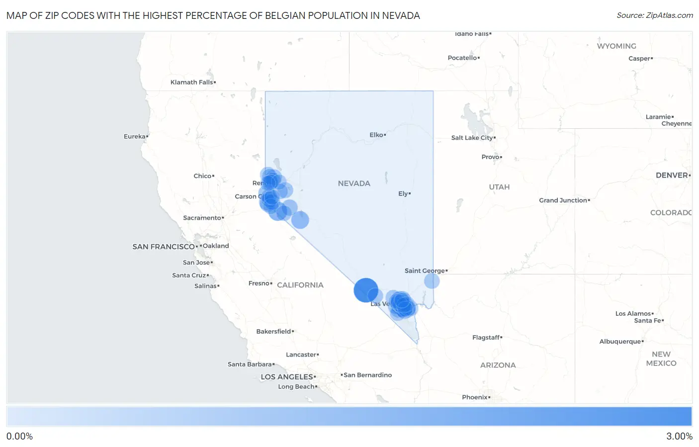 Zip Codes with the Highest Percentage of Belgian Population in Nevada Map