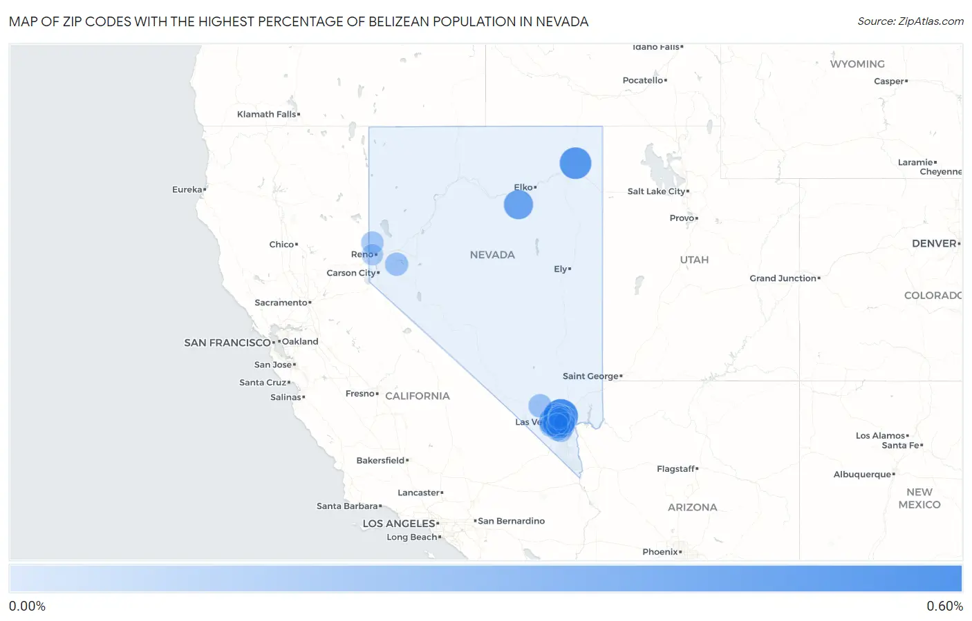 Zip Codes with the Highest Percentage of Belizean Population in Nevada Map