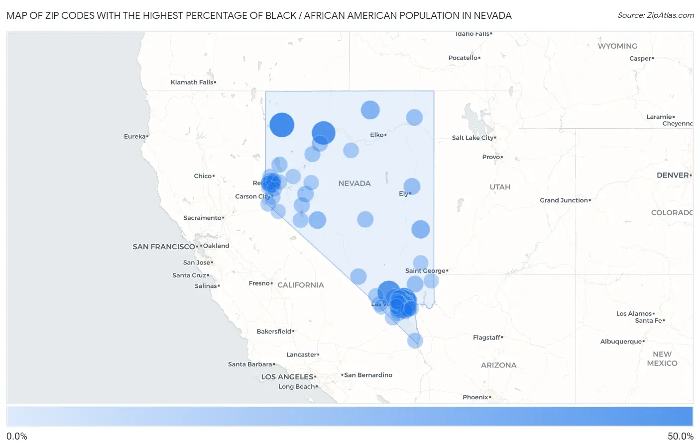 Zip Codes with the Highest Percentage of Black / African American Population in Nevada Map