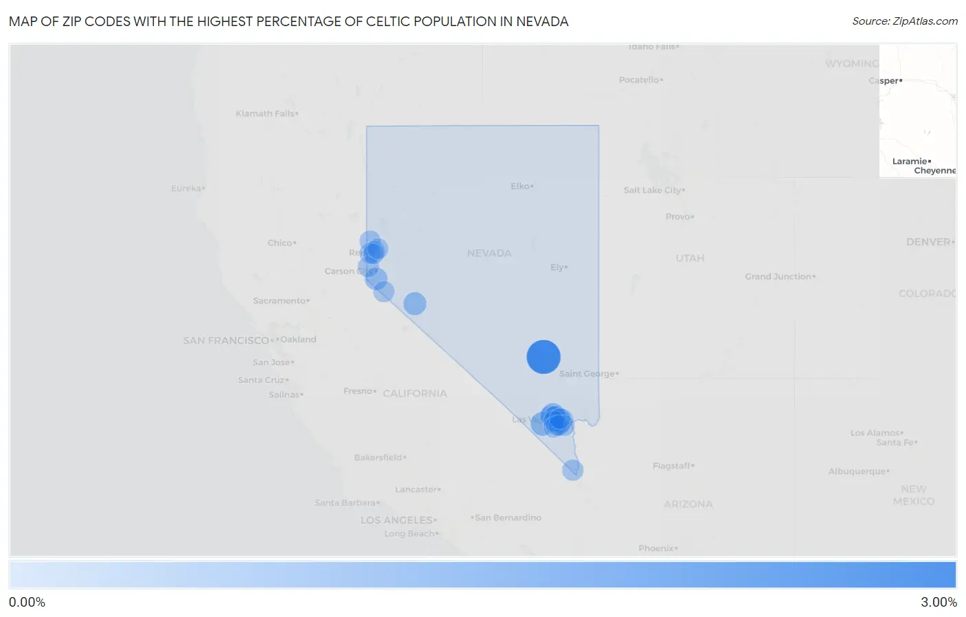 Zip Codes with the Highest Percentage of Celtic Population in Nevada Map