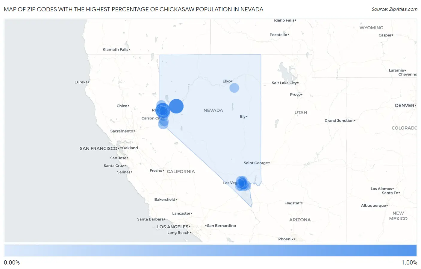Zip Codes with the Highest Percentage of Chickasaw Population in Nevada Map