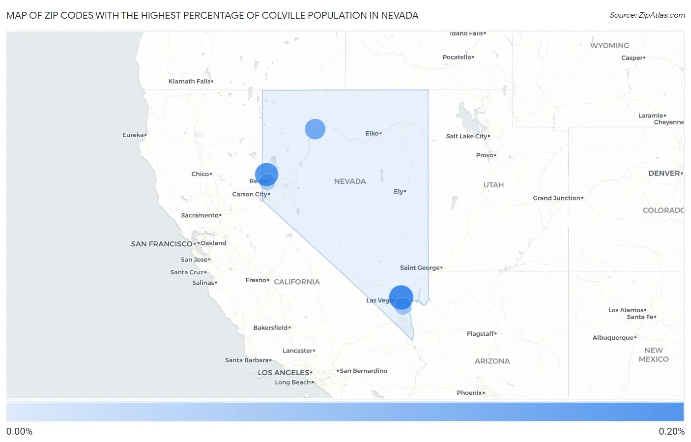 Zip Codes with the Highest Percentage of Colville Population in Nevada Map