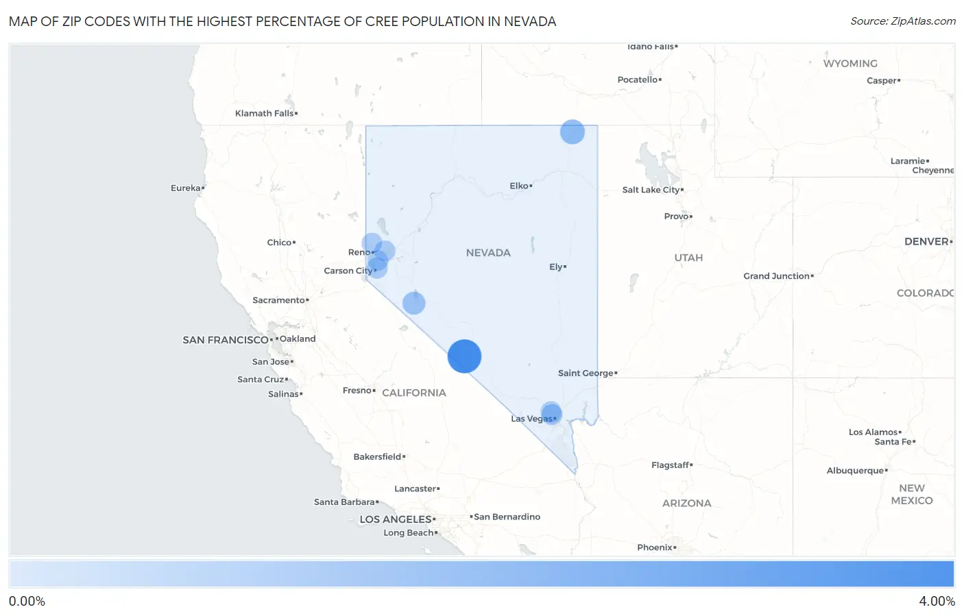 Zip Codes with the Highest Percentage of Cree Population in Nevada Map
