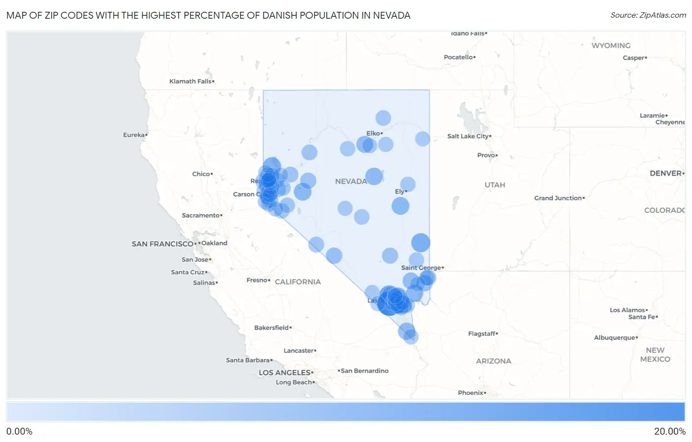 Zip Codes with the Highest Percentage of Danish Population in Nevada Map