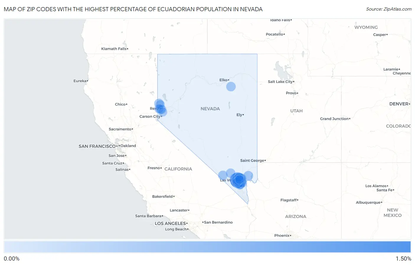 Zip Codes with the Highest Percentage of Ecuadorian Population in Nevada Map