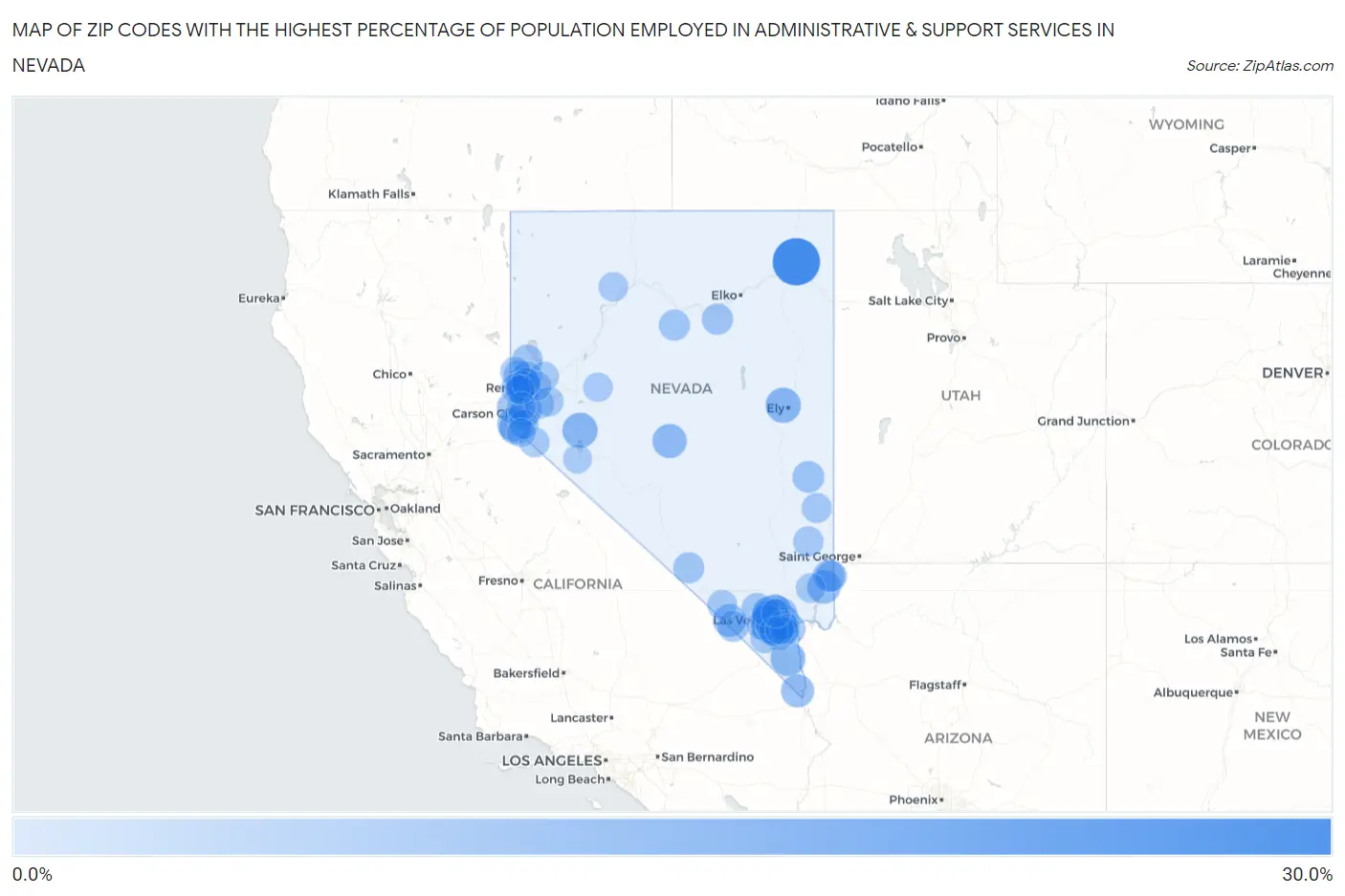 Zip Codes with the Highest Percentage of Population Employed in Administrative & Support Services in Nevada Map