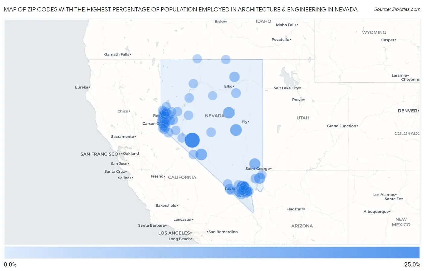 Zip Codes with the Highest Percentage of Population Employed in Architecture & Engineering in Nevada Map