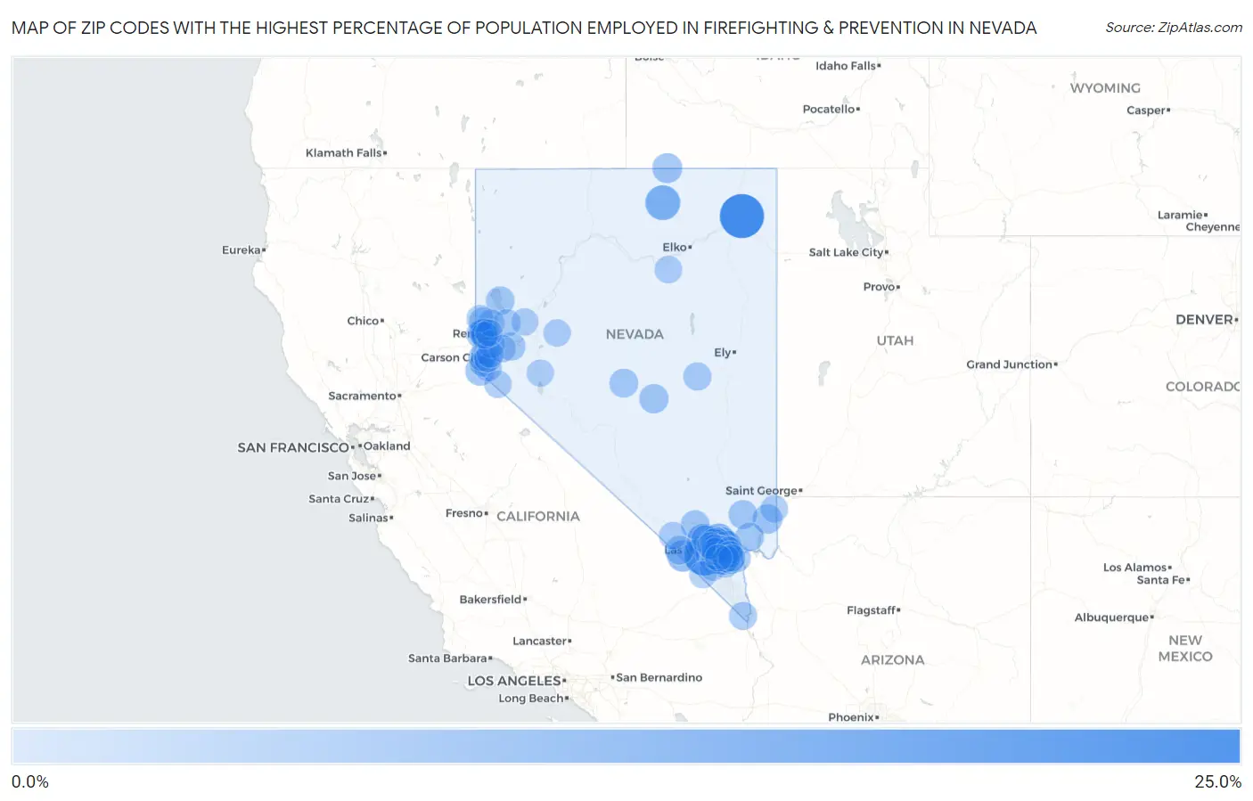 Zip Codes with the Highest Percentage of Population Employed in Firefighting & Prevention in Nevada Map